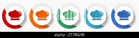 Chef hat, restaurant vector icon set, flat design colorful round icons in 5 color options for webdesign and mobile applications Stock Vector