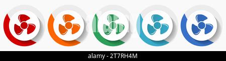 Fan vector icon set, flat design colorful round icons in 5 color options for webdesign and mobile applications Stock Vector