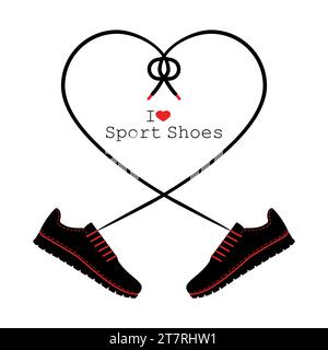 A pair of sneakers and a heart shaped shoelaces. A pair of gym shoes with long laces. Isolated vector illustration on white background. Flat style. Stock Vector