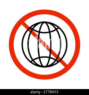 Not connected to web,not connected to internet sign.Earth globus icon in circle red sign.Network problem or error icon.Globe with red prohibition mark Stock Vector