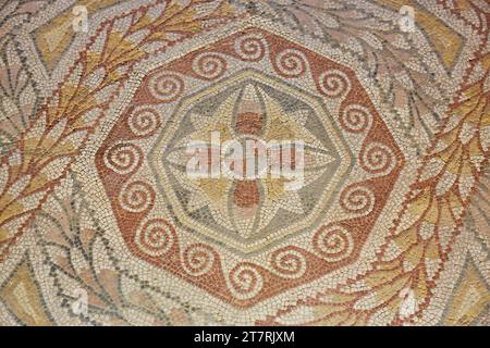 Roman mosaic tiles in La Olmeda roman village. Palencia, Spain Stock Photo