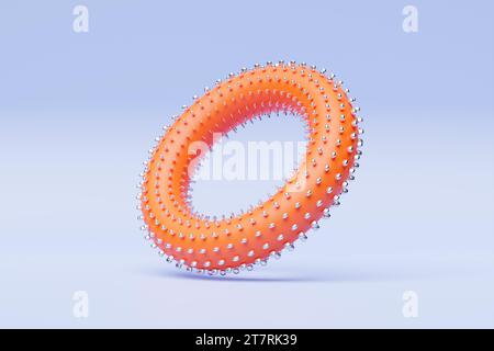 Futuristic  orange   torus donut. 3D rendering,  torus geometry shape on blue  background Stock Photo