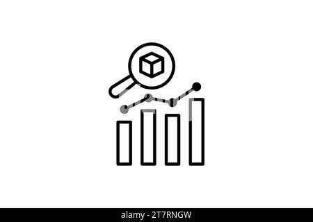 Big data analytics icon. Magnifying glass over data analytics charts. icon related to industry, technology. line icon style. simple vector design edit Stock Vector