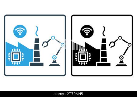 smart factory icon. smart technology for automation, efficiency and real-time monitoring in manufacturing. icon related to technology. solid, icon sty Stock Vector