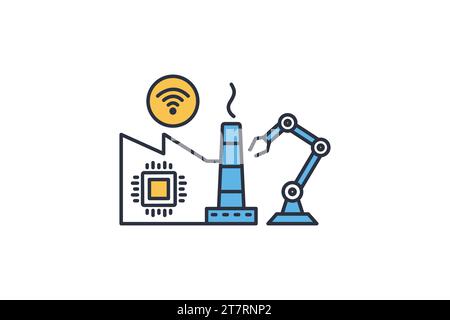 smart factory icon. smart technology for automation, efficiency and real-time monitoring in manufacturing. icon related to technology. flat line icon Stock Vector