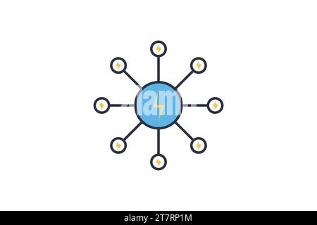 smart grid icon. Grid with interconnected energy sources. icon related to industry, technology. flat line icon style. simple vector design editable Stock Vector