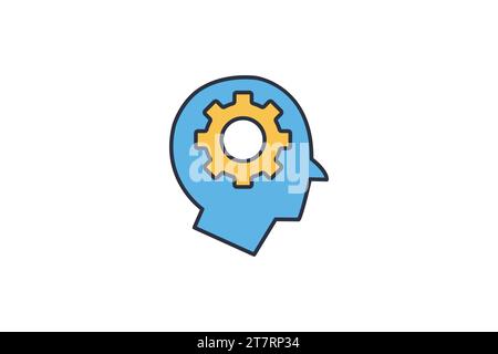 Human centric design icon. human with gears. human welfare, safety, and industrial environments. icon related to industry, technology. flat line icon Stock Vector