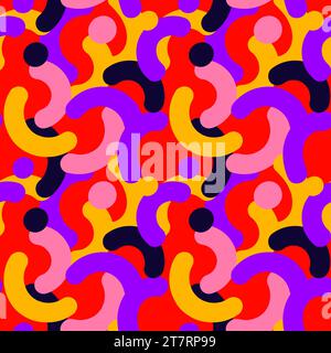 Creative geometric colorful bright red background. Seamless pattern with abstract elements and dynamic shapes. Compositions of colored spots and waves Stock Vector
