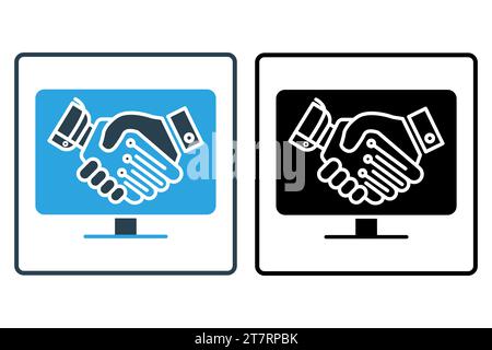 Collaborative tools icon. handshake, human working together with digital tools. icon related to industry, technology. solid icon style. simple vector Stock Vector