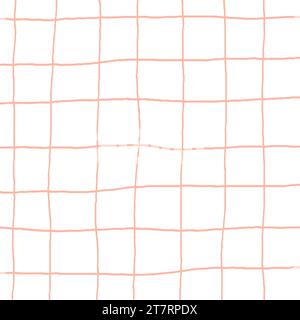 Hand Drawn pink white plaid with simple Vector Pattern. Doodle Cottagecore Checks with Homestead Farmhouse Print wallpaper. Pastel Summer Graphic Back Stock Vector
