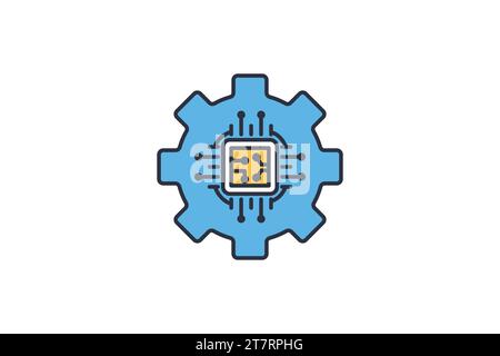 Human centric design icon. human with gears. human welfare, safety, and industrial environments. icon related to industry, technology. flat line icon Stock Vector