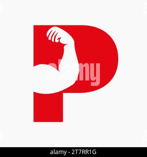 Letter P Fitness Logo Design. Arm Logo Icon Design. Gym Symbol Stock Vector