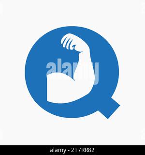 Letter Q Fitness Logo Design. Arm Logo Icon Design. Gym Symbol Stock Vector