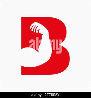 Letter B Fitness Logo Design. Arm Logo Icon Design. Gym Symbol Stock Vector
