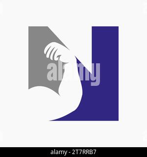 Letter N Fitness Logo Design. Arm Logo Icon Design. Gym Symbol Stock Vector