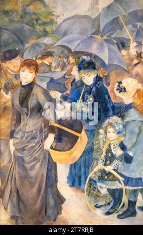 London, UK - May 19, 2023: The Umbrellas painting by Pierre-Auguste Renoir, is an oil-on-canvas exposed in National Gallery of london, England Stock Photo