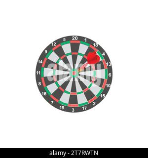 vector red dart arrow striking the target in the dartboard's center Stock Vector