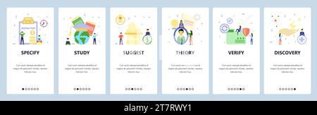 Mobile app onboarding screens. International education, voting, secure files, science discovery. Menu vector banner template for website and mobile de Stock Vector