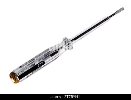 The Electrical tester screwdriver isolated on white background Stock Photo