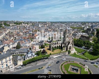 Old St. Stephen's Church Caen Normandy France drone,aerial Stock Photo