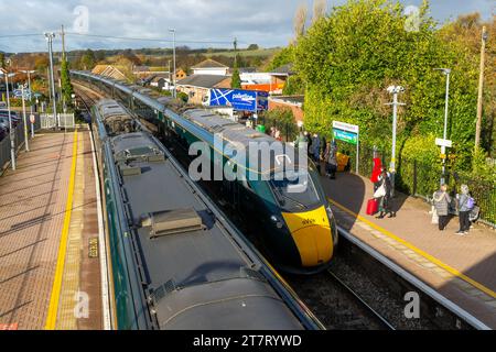 Two GWR Great Western Railway Class 800 series Hitachi InterCity Express train, Hungerford railway station,, Berkshire, England, UK Stock Photo