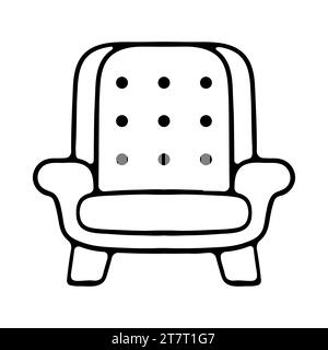 Stylish red comfortable armchair in flat cartoon style. Part of the interior of a living room or office. Isolated on white background Stock Vector