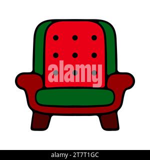 Stylish red comfortable armchair in flat cartoon style. Part of the interior of a living room or office. Isolated on white background Stock Vector