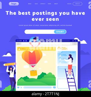 Vector web site design template. Social media content and blog posting. Landing page concepts for website mobile development. Modern flat illustration Stock Vector