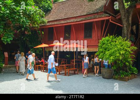 One of the side houses at the complex, now used as a cafe, coffee shop. At the silk fabric, textile businessman Jim Thompson's traditional wood house, Stock Photo