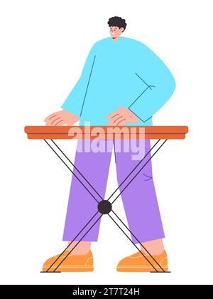 Man playing piano keyboard music instrument alone flat colorful illustration young performance cartoon Stock Vector