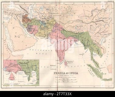 'Persia and India', Plate 17 from A School Atlas of Classical Geography, with an inset map of 'Ptolemy's India'. Stock Photo
