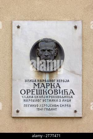 Belgrade, Serbia - July 20, 2023: Memorial Plaque and Street Named in Honor of Marko Oreskovic Second World War Hero in Capital City Centre. Stock Photo