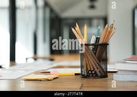 Concept of education pencil and book on table Stock Photo