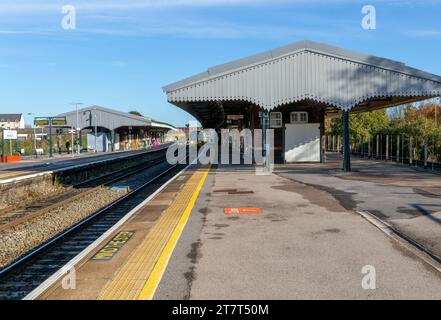 GWR Great Western Railway train arriving at Westbury station, Wiltshire, England, UK Stock Photo