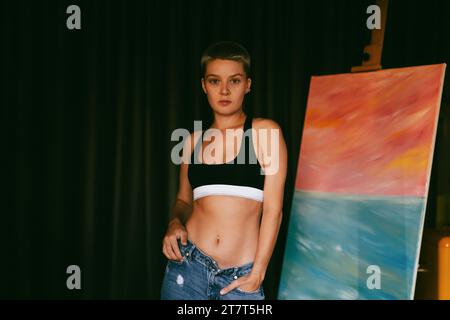Portrait of a female artist in the studio. Stock Photo