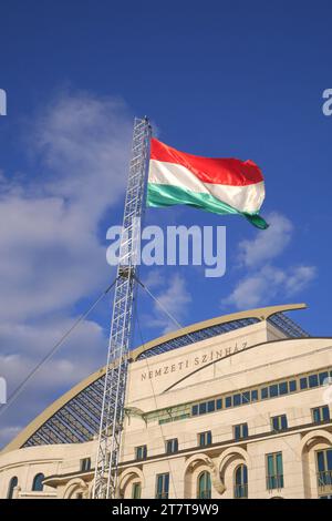 Nemzeti Szinhaz, the National Theatre, with the Hungarian flag flying, Budapest, Hungary Stock Photo