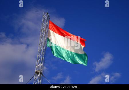 Hungarian flag flying outside the New National Theatre, Budapest, Hungary Stock Photo