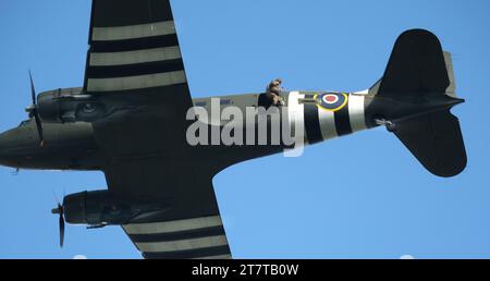 The Douglas C-47 Skytrain or Dakota is a military transport aircraft developed from the civilian Douglas DC-3 airliner. Stock Photo