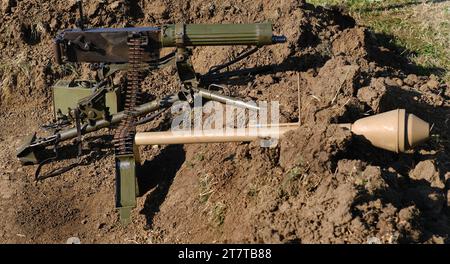 The M1919 Browning is a .30 caliber medium machine gun that was widely used during the 20th century, especially during World War II, andthe Korean War Stock Photo