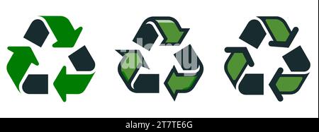 Recycling symbols set. Green recycling icon in flat design. Continuous recycling concept. Vector illustration Stock Vector
