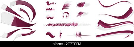 Quatar flag set elements, vector illustration on a white background Stock Vector