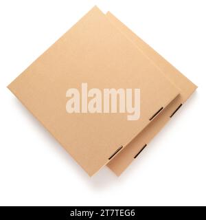 Two cardboard pizza boxes isolated on white background Stock Photo