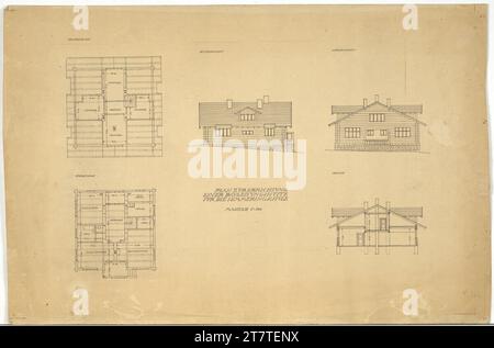 Adolf Loos (Entwerfer in) Line management hut for the Black Forest School I, Semmering, municipality of Breitenstein, Lower Austria, floor plan, cut, facade. Pause around 1912-1913 Stock Photo