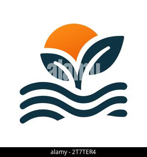 Agriculture logo design. Agronomy logo with plants on a fields on background of sun. Vector illustration. Stock Vector