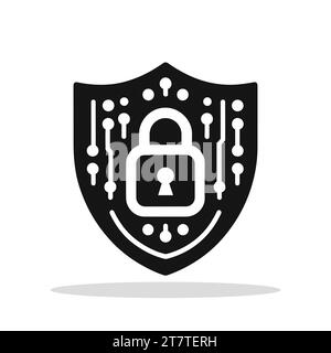 Shield and padlock icon. Black shield with padlock symbol. Concept of security and protection. Vector illustration Stock Vector
