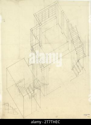 Adolf Loos (Entwerfer in) Haus Hans and Anny Moller, Vienna XVIII., Starkfriedgasse 19, axonometry of the staircases. Transparent Paper; Pencil 1927 , 1927 Stock Photo