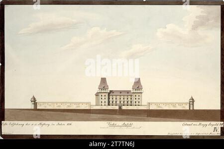 Johann Aman (Architekt in) Vienna I, Hofburg, Aman reconstruction, Swiss tract, reconstructed view against Burgplatz in 1216. Graphite (presentation); Feder in black; multicolored 1823 , 1823 Stock Photo