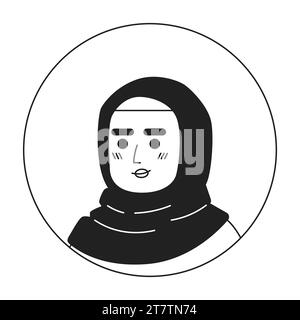 Muslim hijab woman relaxed smiling black and white 2D vector avatar illustration Stock Vector