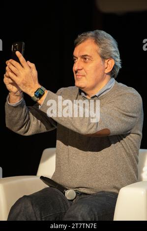 Cuneo, Italy. November 17, 2023. Mario Calabresi, writer, journalist and former director of the Italian newspapers 'La Stampa' and 'la Repubblica' during the presentation of his latest book, which talks about the Shoah and the story of a family of Italian Jews during the Nazi-fascist period. Credit: Luca Prestia / Alamy Live News Stock Photo