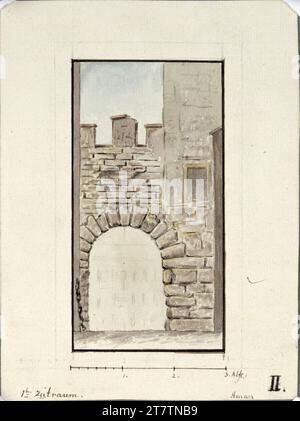 Johann Aman (Architekt in) Vienna I, Hofburg, Aman reconstruction, reconstructed view of a castle gate. Graphite (presentation); Feder in black; multicolored 1823 , 1823 Stock Photo